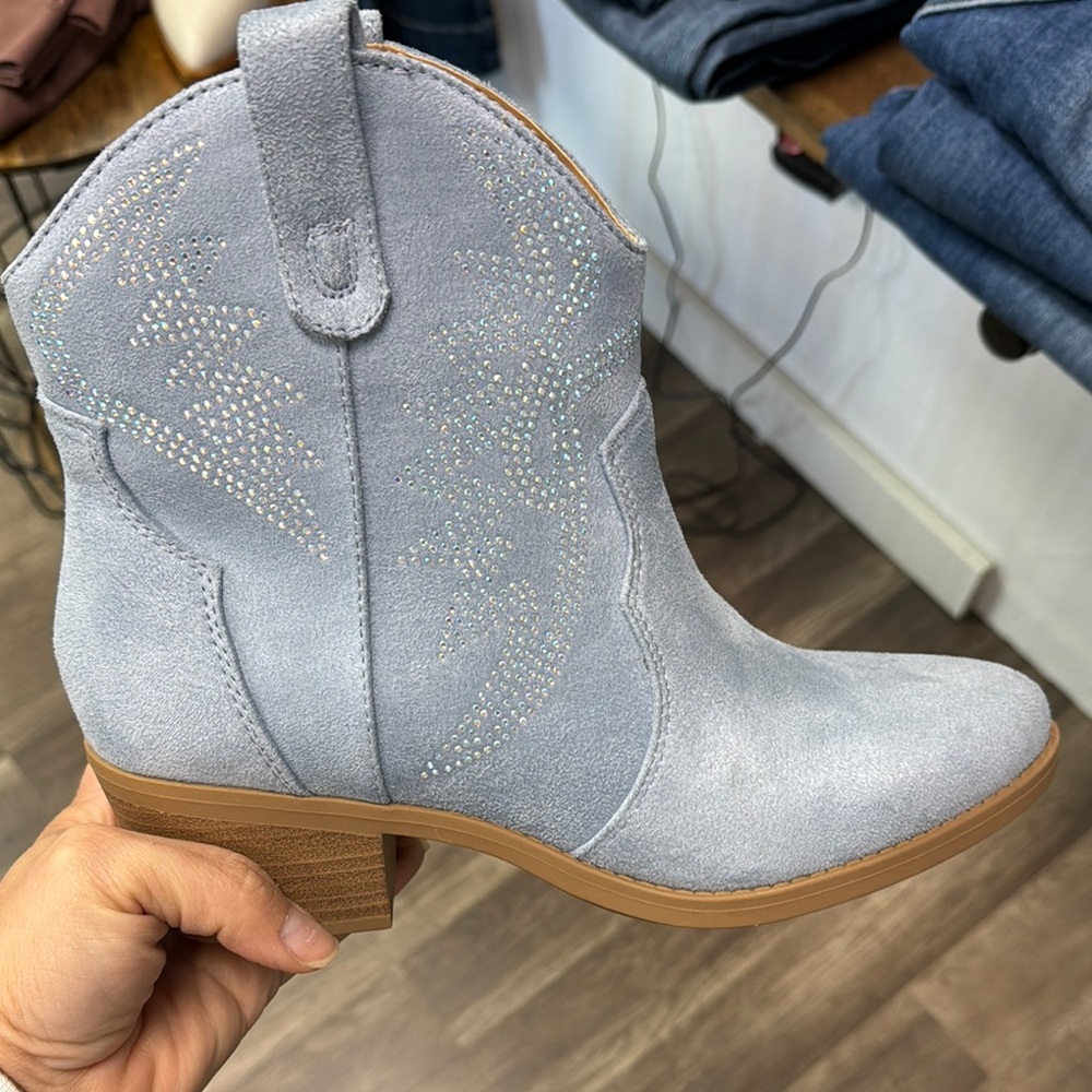 Stylish Light Blue Suede Ankle Boots